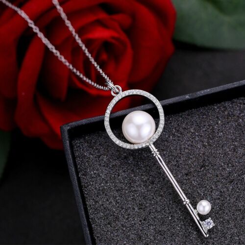 Cadeau Spécial Conception Clés Blanc Naturel PEARL Gemstone Silver Collier Pendentifs