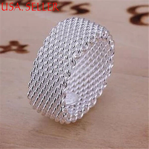 925 Sterling Silver Somerset Mesh Chain Linked 8mm Finger Ring Size 3-11 Y022 