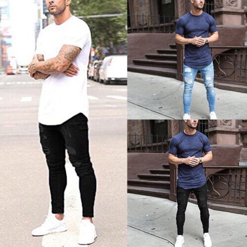 Men Ripped Biker Skinny Jeans Frayed Pants Casual Slim Fit Jogger Denim Trousers