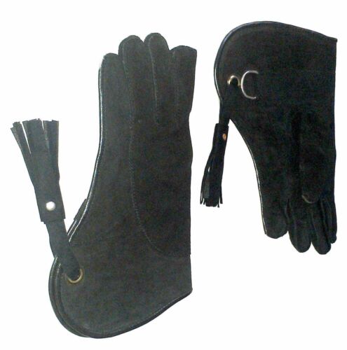 Details about  / Falconry glove suede leather double layer 30.5cm long medium size, jet black- 							 							show original title