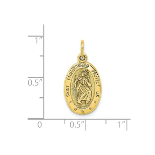 Details about   10k Yellow Gold Solid & Satin Small Protect Us Saint Christopher Oval Pendant 