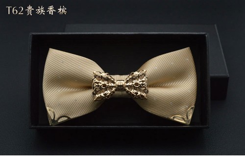 Men Good Metal Corner Suit Double Layer Bowtie Wedding Satin Bow Tie Neckwear