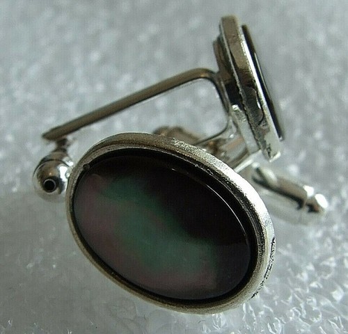 Genuine Black Mother of Pearl Shell Silver Plated Cufflinks in Black Gift Pouch