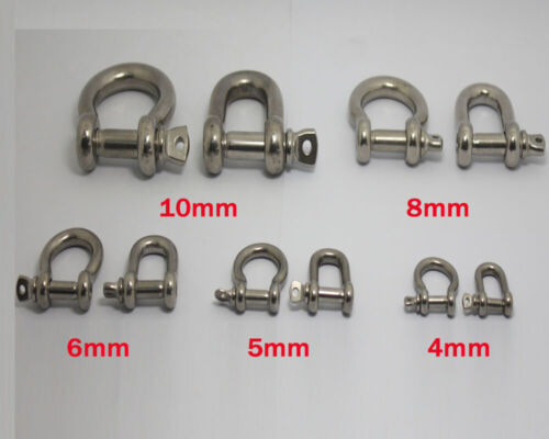 Bow Shackle Clevis D Ring Screw Lifting Boat Pin Anchor Rope M6 M8 M10 5pcs