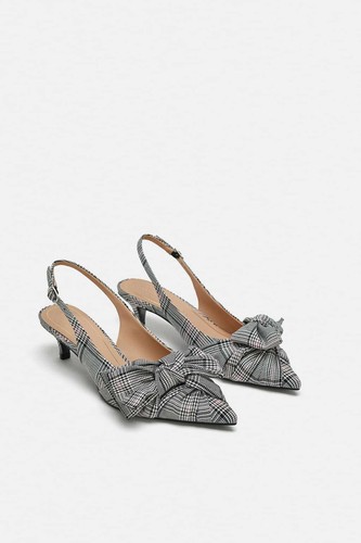 6.5 NEW ZARA KITTEN HEEL WITH BOW DETAIL SLINGBACK SHOES MULTICOLOR SZ 6