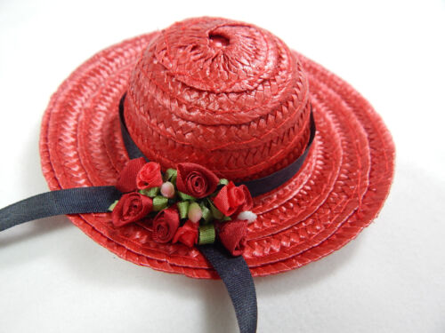 Miniature Straw Hats 4&#034; Mini Straw Hats  1 pcs Hand Made #Z154R-BK