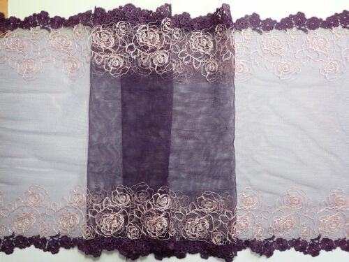 2 metros-Hermoso Deep Purple tul bordado de encaje de corte 11.5"/29cm 
