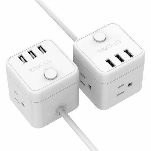 Switch Control /& 5 Ft Cable-2 Pack 3 Outlet TESSAN Power Strip with 3 USB Port