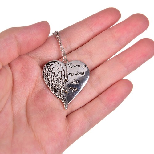 Mode Coeur Ailes En Acier Inoxydable Pendentif Collier Ras Du Cou Femmes JeweLQC