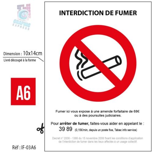 15x21cm A5 AUTOCOLLANT INTERDIT DE FUMER IF-03 INTERDICTION DE FUMER 