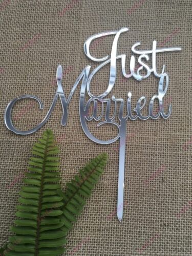 Just Married Acrylic Silver Mirror Wedding Cake Topper