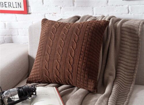 Comfy Cotton Knit Twisted Cables Cushion Cover Sofa Throw Pillow Case Buttons 