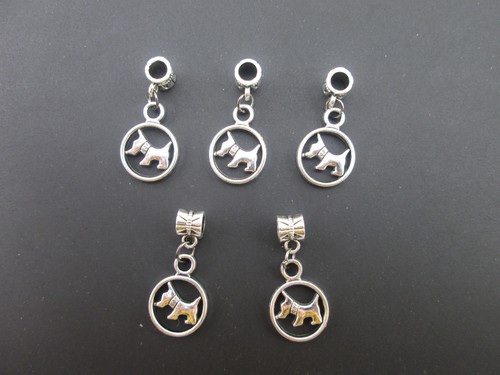 10PCS Tibetan Silver Cute Puppy Dog Charms Dangle Beads Fit European Bracelet