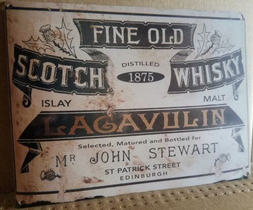 Vintage Lagavulin Scotch whiskey label ad reproduction steel sign bar decor 