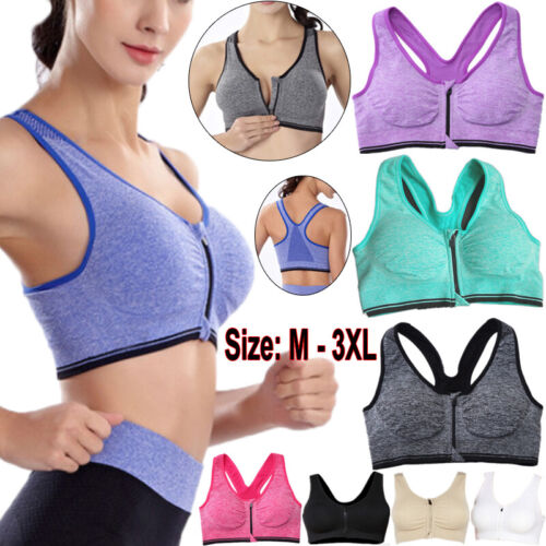 Sports Bra Padded Women Front Zip Yoga Push Up Vest Support Top Crops Breathable