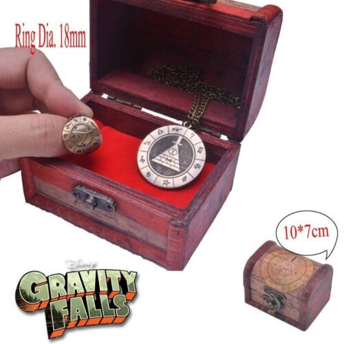 Anime Gravity Falls Bill Cipher Boss Necklace Pendant /& Ring With Woodbox