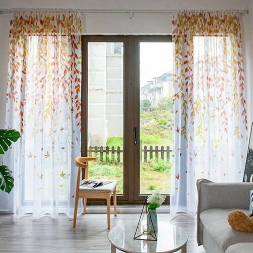 Floral Room Door Sheer Voile Window Valances Panel Drape Curtain Tulle Scarfs 