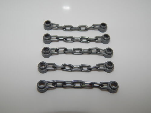 Lego Lot Of 5 Chains Flat Silver 5 Links Long