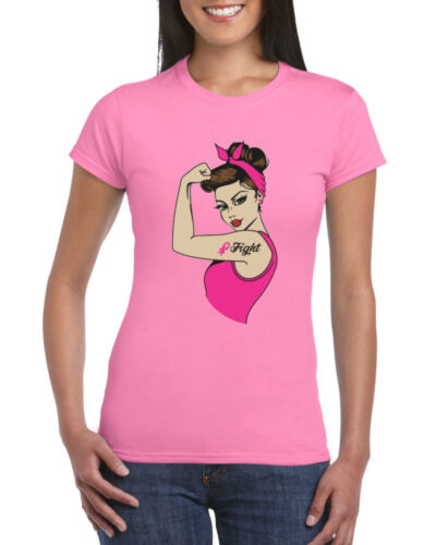 Fight Gift Adults Top Rosie The Riveter Breast Cancer Awareness Ladies T-Shirt 