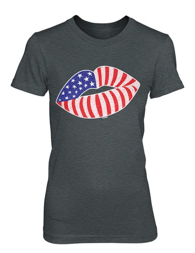 4th of July Independence Red White Blue JUNRS T-Shirt American Flag Lips