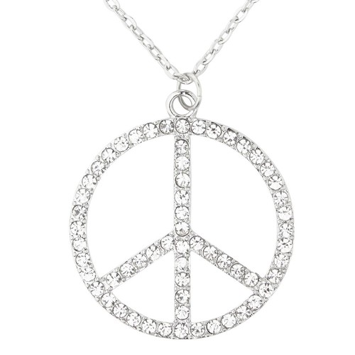 COLLANA hippie con Strass PEACE Catena Flower Power medaglione 60er CATENA Hippie