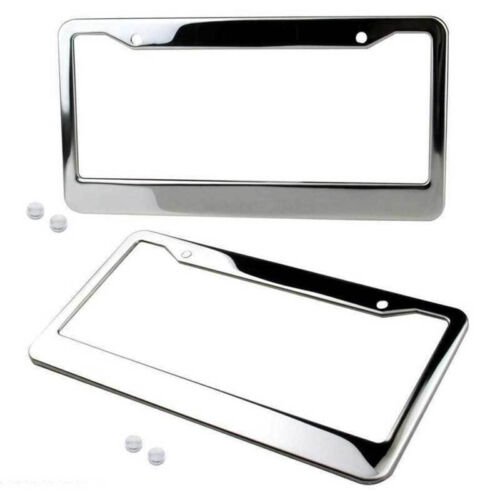 1PC Chrome Stainless Steel Metal License Plate Frame Tag Cover With Screw Ca DFI