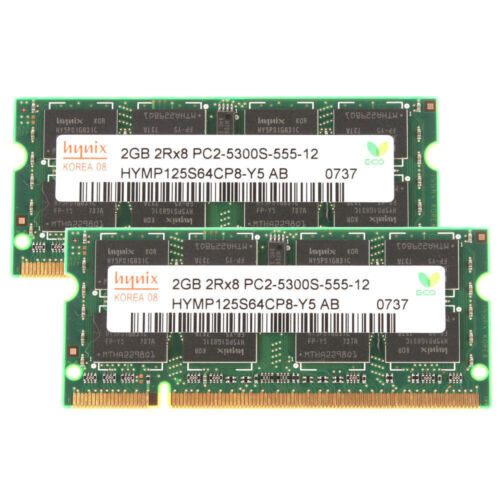 Hynix 4GB 2X 2GB PC2-5300 DDR2 667Mhz 200Pin 4 GB Memory RAM Laptop SO-DIMM #6H