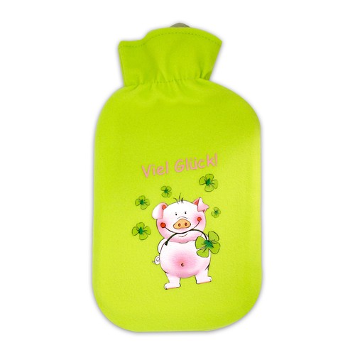 Bettflasche Wärmflasche Gummiwärmflasche LUCKY PIG Glücksschwein h/'grün 2 l