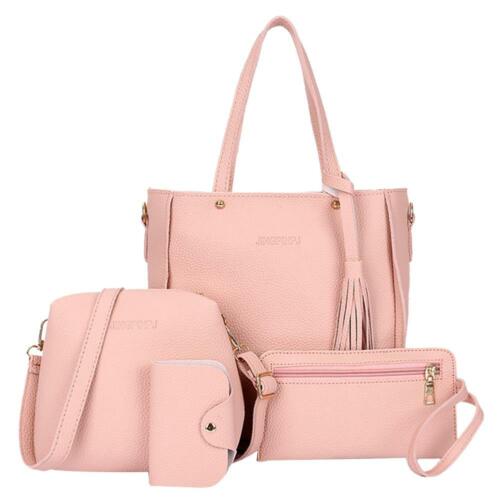 Details about  / 4pcs//Set Lichi Leather Tassels Women Tote Shoulder Handbag Clutch Card Bags $S1