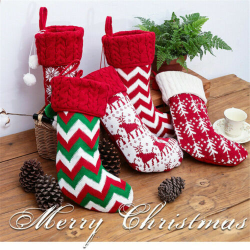 4PCS Large Size Cable Knit Knitted Christmas Xmas Stockings Gift Bags Decoration