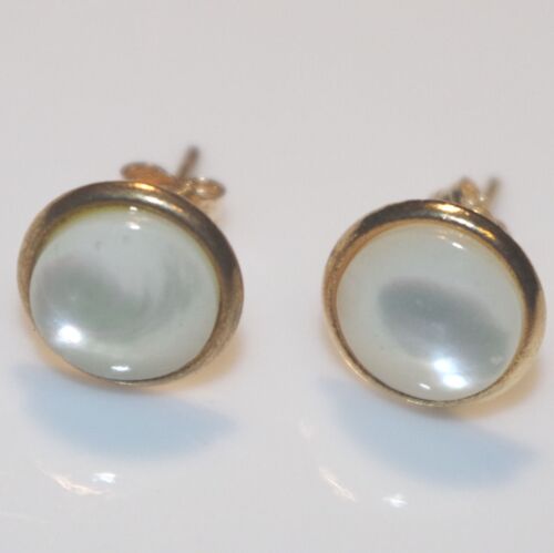 Details about   VINTAGE GENUINE 14K GF QUALITY MOTHER OF PEARL  ROUND DOME 10MM STUDS EARRINGS 