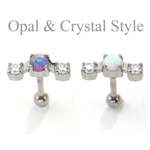 16g Opal Gem Diamond Flower Ear Cartilage Tragus Piercing Ball Bar Stud Earring