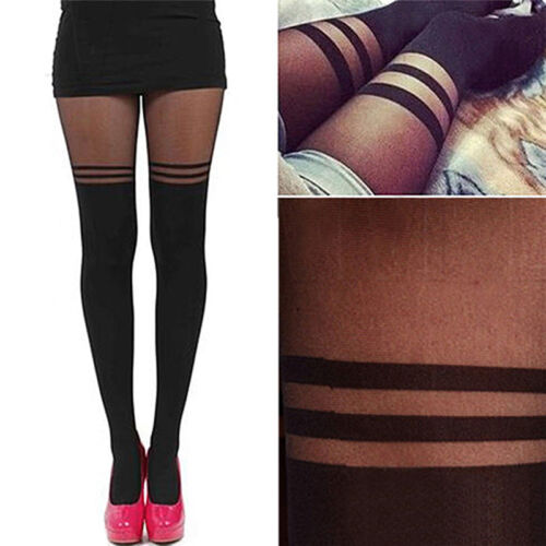 Black Top Women Temptation Sheer Mock Suspender Collants Pantyhose Stockings JH 