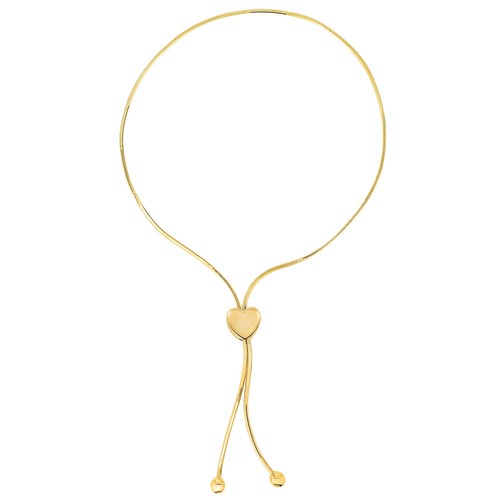 Lariat Type With Heart Clasp Bolo Friendship Bracelet In 14K Yellow Gold 9.25/"