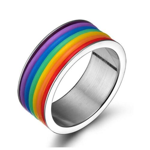 Titanium Enamel Rainbow Love Pride Ring Lesbian & Gay Wedding Engagement Band r 