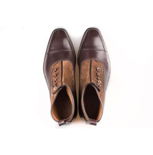 Men Brown Ankle Boots Handmade Men Two Tone Button Boots Men Formal Boots