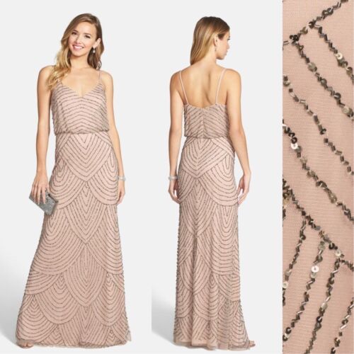 NWT Adrianna Papell Embellished Blouson Gown Taupe Pink #N142 2 8 10 12 16 