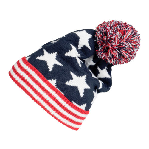 Winter Warm USA American Flag Men Women Stars Stripes Pom Knit Cap Ski Beanie