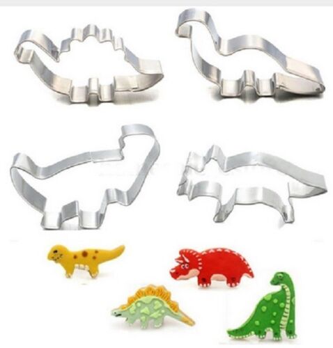 4x STAINLESS STEEL DINOSAUR BISCUIT COOKIE CUTTER CAKE DECORATOR MOULD DINOSAURS