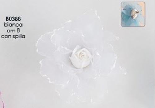 Fiore Bianco in organza con spilla 80 mm set 12 pz art B0388BIAN