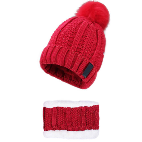 Women Winter Knit Hat Scarf Set Warm Skull Neck Cover Thick Cuff Beanie Caps S