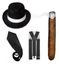 Homme adulte proxénète gangster chapeau bretelles cravate et cigare set années 1920 mafia déguisement