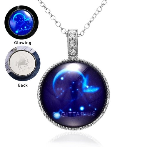 Fashion Unisex 12 Constellations Luminous Glow In The Dark Pendant Necklace Gift