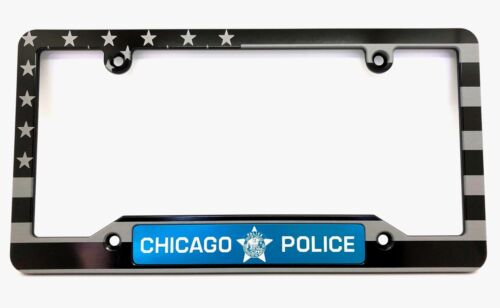 Billet Aluminum License Plate Frame, Details about  / AMERICAN FLAG BLUE LINE CHICAGO POLICE
