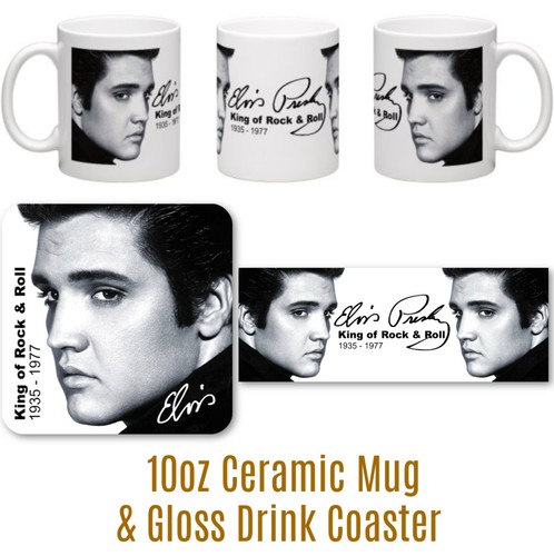 Elvis Presley signature personalised ceramic mug /& glossy drinks coaster gift