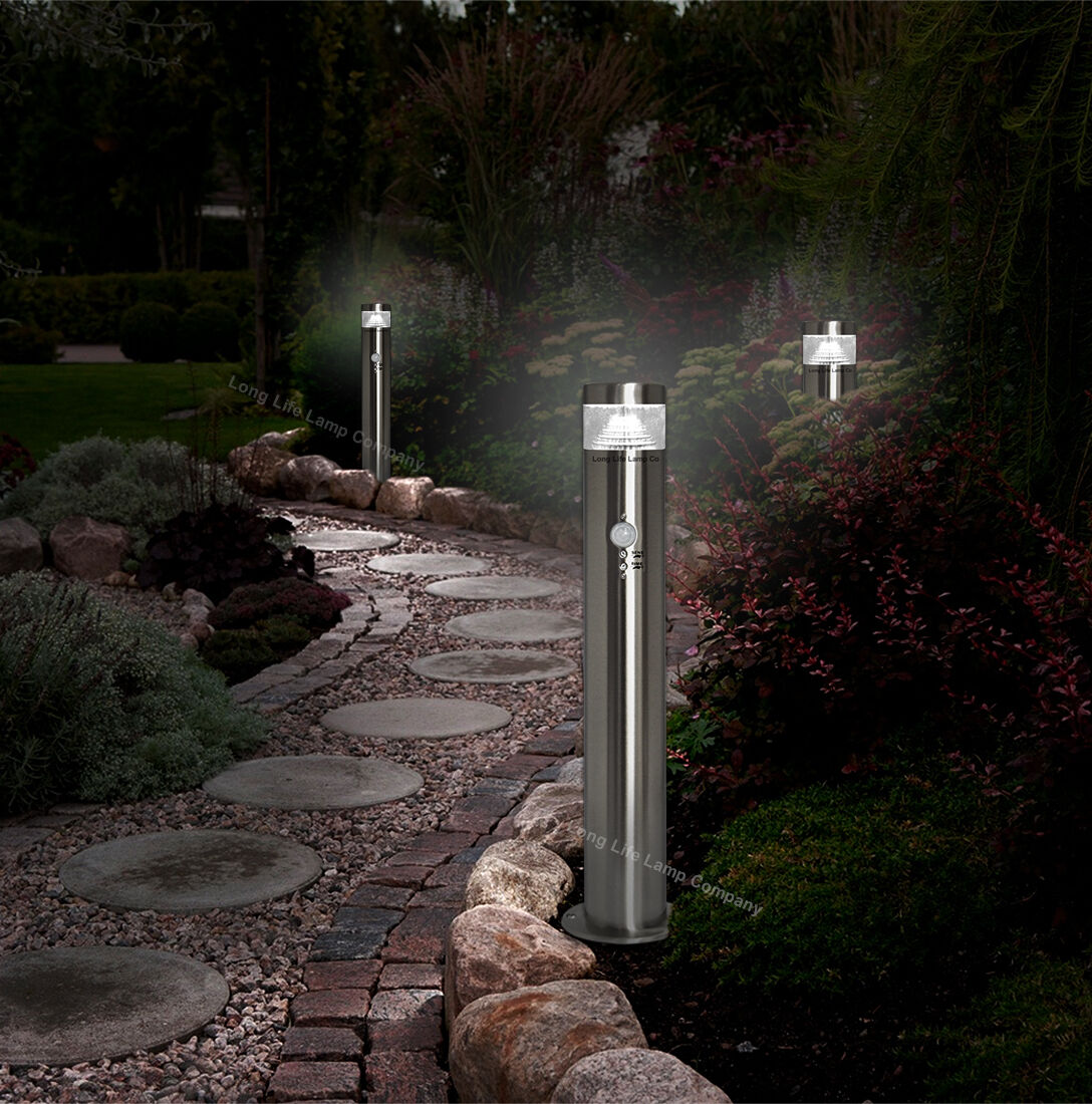 PIR LED Bollard Garden Lamp Post Stainless Steel Outdoor Motion Sensor