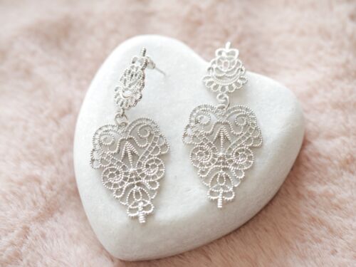 Silver Chantilly Lace Statement Chandelier Earrings Stella & Dot Inspired Gift 