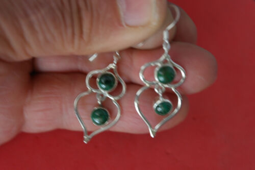 Hooks Beautiful 925 Silver Earrings With 2 Turquoise Gems 5.3 Gr 3 Cm Long