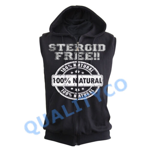 Steroid Free 100/% Natural Black Zipper Vest Hoodie Sweatshirt MMA Workout Gym