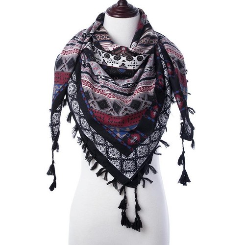 Women Fashion Scarf Ethnic Geometric Design Acrylic Cotton Neck Wrap Accessories